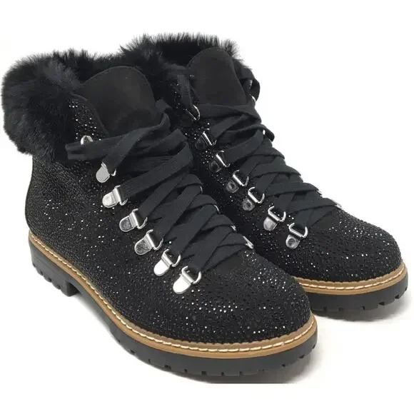 INC Int’l Concepts Macys Pravale Black Bling Hiker Ankle Booties Women's Sz 6.5 - Picture 2 of 7